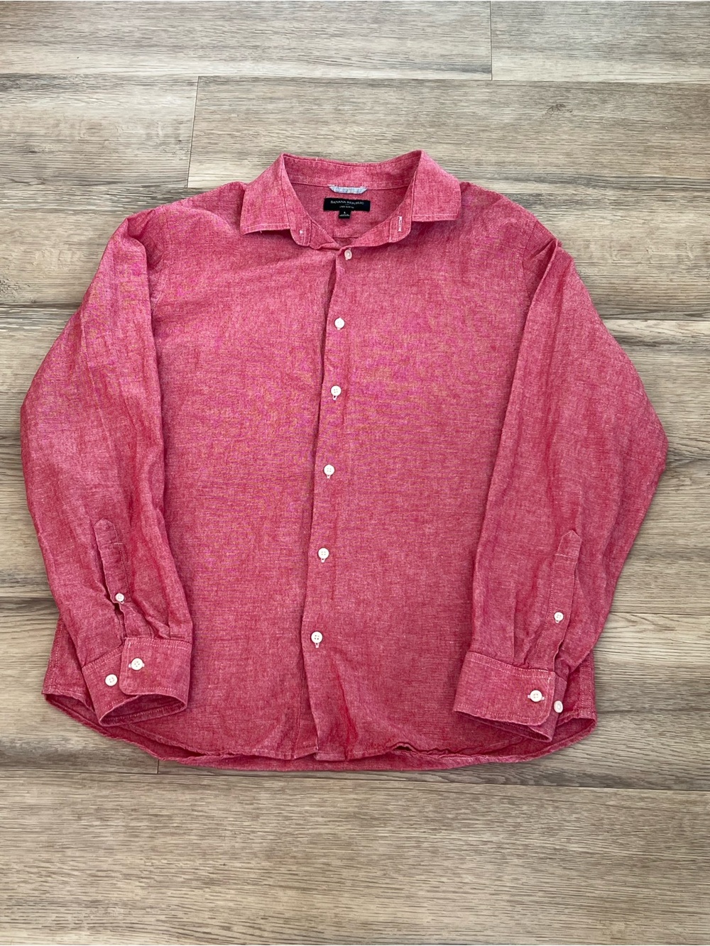 Banana Republic Linen Button Down Shirt Long Sleeve Pink Red Mens large